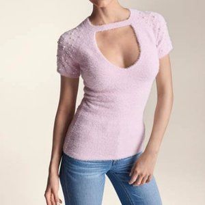 Pearl Short Sleeve Top Pink Sweater- Size XS